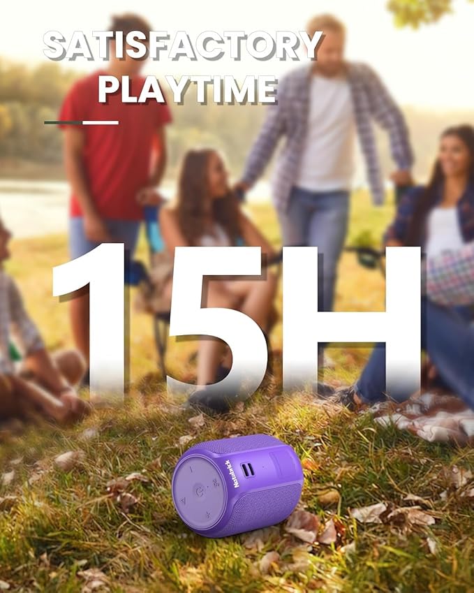 NOTABRICK Bluetooth Speakers,Portable Wireless Speaker with 15W Stereo Sound, IPX6 Waterproof Shower Speaker, Dual Pairs, Portable Speaker for Party Beach Camping, Purple