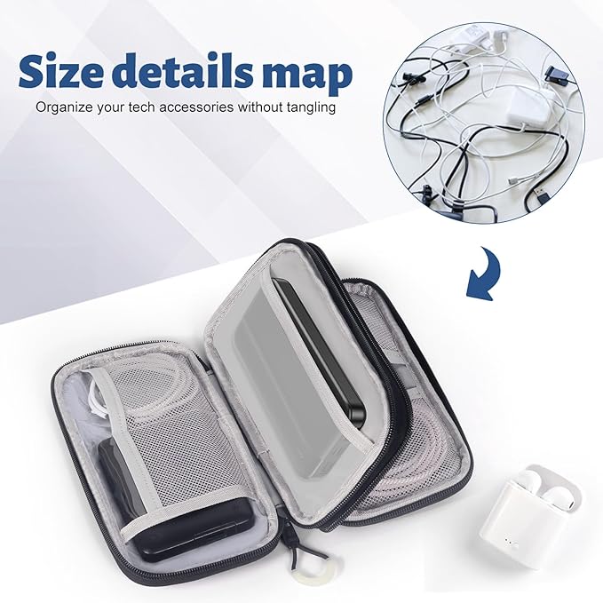 Electronic Organizer, Travel Cable Organizer Case - Compact 8-Pocket Pouch for Chargers, Cords & Tech Accessories (8.2x5.9x2 Inch)