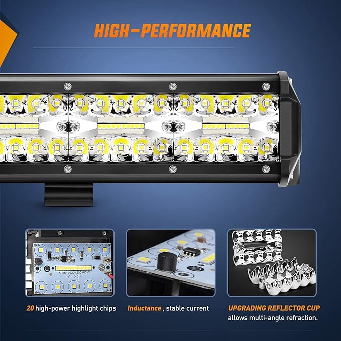 Nilight 26 Inch 540W LED Light Bar Triple Row Flood Spot Combo 50000LM Driving Boat Led Off Road Lights with 12V On/Off 5 Pin Rocker Switch 14 AWG Wiring Harness Kit, 2 Years Warranty