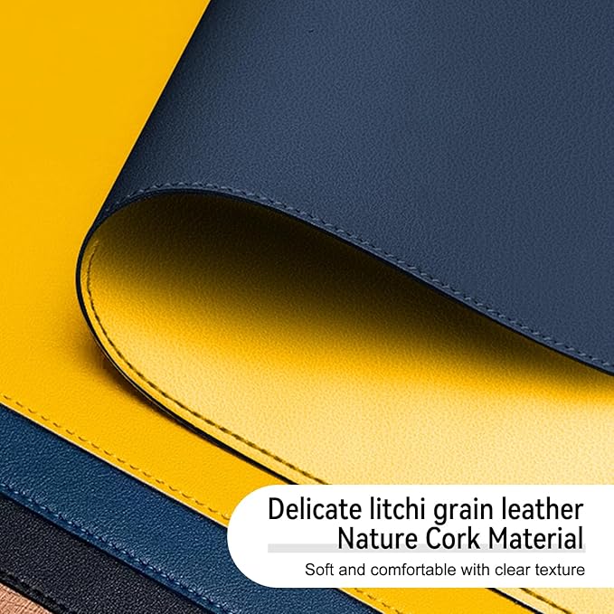 Dual Sided Leather Desk Mat - Waterproof Desk Pad - Ideal for Large Mouse Pad and Desk Mats on Top of Desks (Dark Blue, 33"*13")