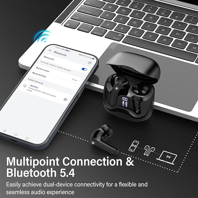 Hybrid Active Noise Canceling Wireless Earbuds, 6 Mics ENC Clear Call Ear Buds, Hi-Res Audio Deep Bass Bluetooth 5.4 Headphones, 48H Playtime, IP7, 8 EQ Modes, Multipoint Connection