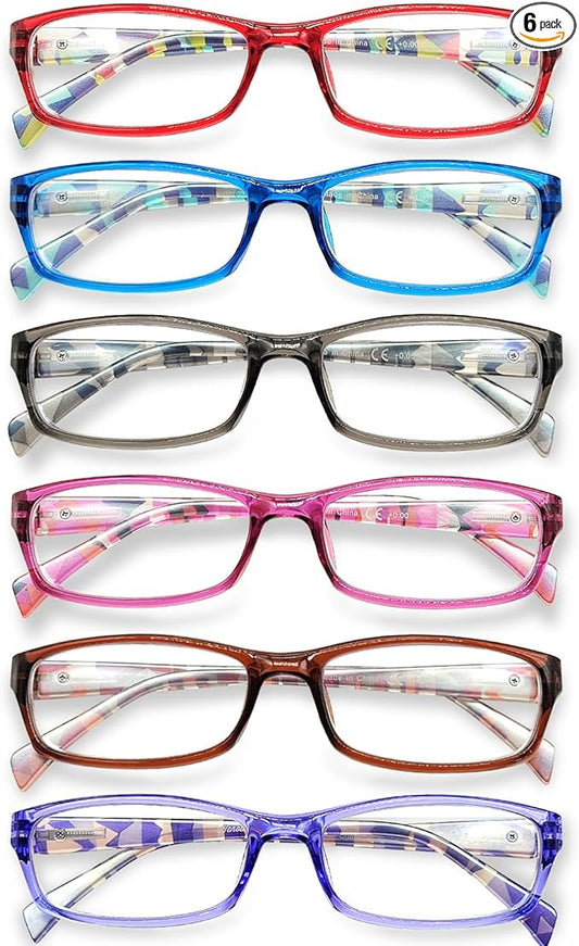 Henotin 6-Pack Reading Glasses Blue Light Blocking Anti Eyestrain Computer Reading Glasses for Women and Men Readers (Mix Color-A, 4.00, Diopters)