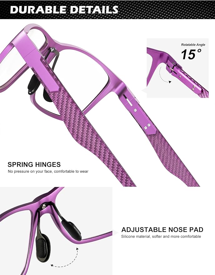 ANYLUV Carbon Fiber Reading Glasses for Men Women, Blue Light Blocking Computer Readers, Anti Glare Spring Hinge