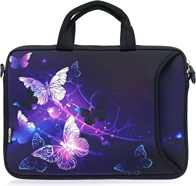 RICHEN 11 11.6 12 12.5 13 inches Laptop/Chromebook/PC Messenger Bag Tablet Travel Case Neoprene Handle Sleeve with Shoulder (11-13.3 inch, Butterflies)