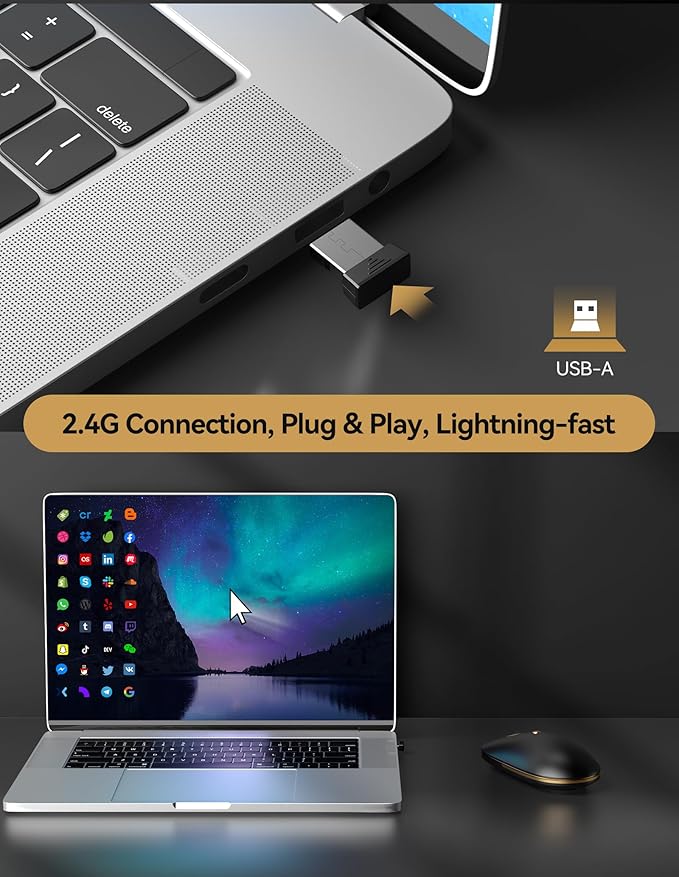 TECKNET Computer Mouse, 2.4Ghz Silent USB-A Wireless Mouse, 4800 DPI Ambidextrous Quiet Click for Travel, Slim Portable Wireless Mice Compatible with PC Laptop