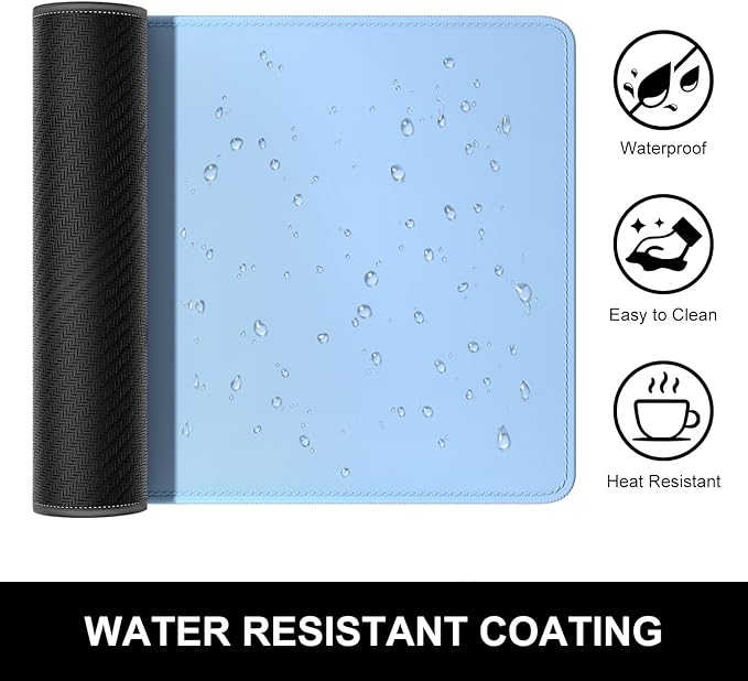 Hsurbtra Desk Pad, 23.6" x 13.8" Premium-Textured Desk Mat, Stitched Edge Anti-Slip Waterproof Rubber Mouse Pad, M Extended Computer Mat for Office Gaming Laptop Keyboard Sky Blue