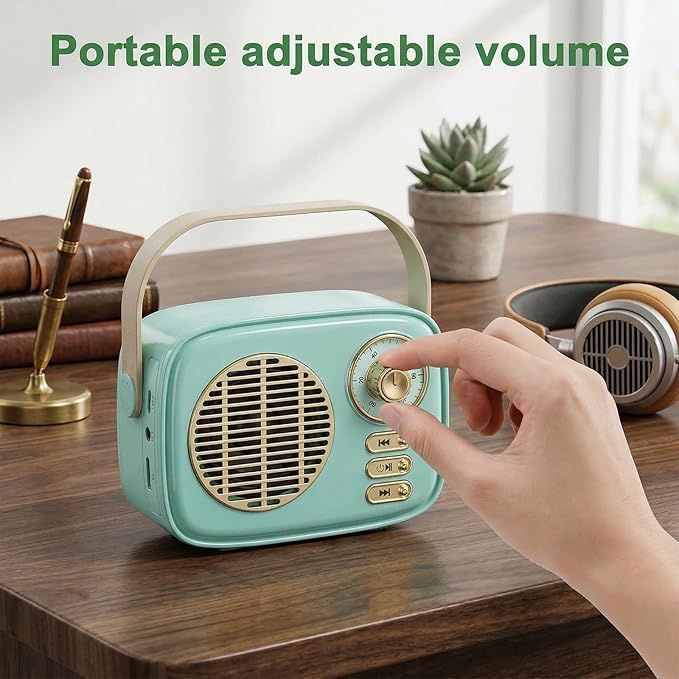 Retro Bluetooth Speaker, Vintage Decor, Gifts for Women Men Teen Girls,Portable Wireless Bluetooth Speaker, Cute Aesthetic Style for Office Kitchen Desk Bedroom Outdoor Support USB/TF Card/AUX (Blue)