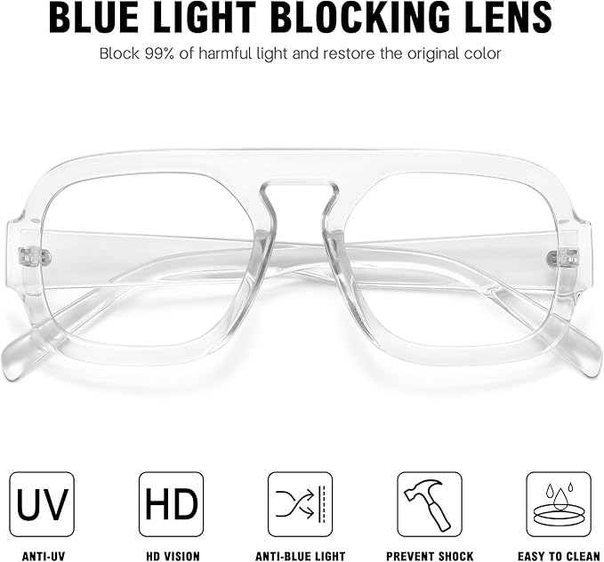 MEETSUN Oversized Retro Square Aviator Computer Blue Light Blocking Glasses for Women Men Fashion Fake Eyeglasses