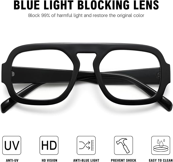 MEETSUN Oversized Retro Square Aviator Computer Blue Light Blocking Glasses for Women Men Fashion Fake Eyeglasses