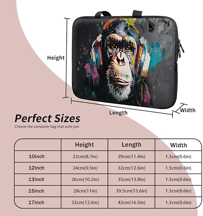 Laptop Sleeve Case Bag 13 inch, Music Monkey Slim Carrying Case Durable Handbag Travel Laptop Bag for 13 inch MacBook Air M3/M2/Pro M2/ 13" iPad Pro/Air M4/M2 2024