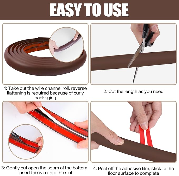 Floor Cord Cover Self Adhesive Cord Hider,3.3FT Cable Management, Extension Strip Protector for Wires, Prevent Cable Trips for Offices, Gyms, Exhibitions Cavity:0.51"(W) x 0.3"(H) Coffee - Image 8