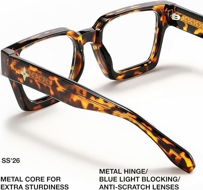 livho Oversized Eyewear Frame for Woman and Men - Rectangle Fashion Glasses for Computer, Chic Preppy Frame