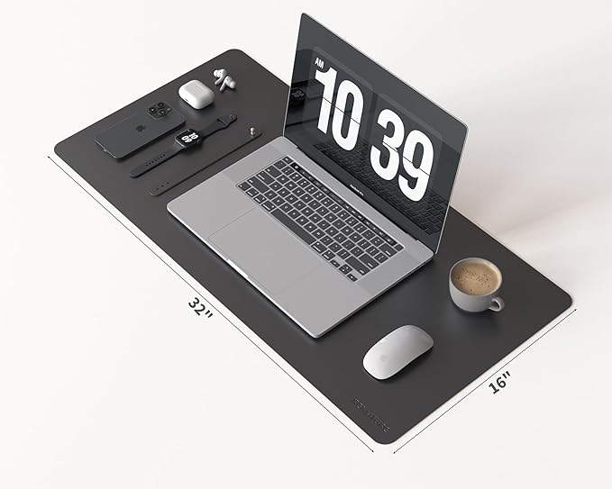 RENMTURE PU Mouse Pad, Faux Leather Large Desk Pad, Home Work Office Accessories, Non-Slip Desk Mat, Waterproof Gaming Pad Desk Blotter (32"x16", Black)