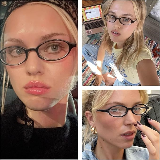KUGUAOK Retro Oval Blue Light Blocking Glasses for Women 90s Small Cat Eye Eyeglasses Frame TV Bluelight Glasses