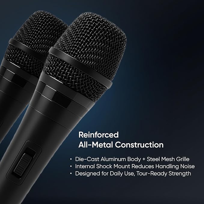 Bowens Dynamic Microphone 2-Pack – Wired Handheld XLR Mics with 15ft Cables, Professional Vocal Microphones for Singing, Karaoke, Podcasting, PA Systems, and Studio Recording Microfono