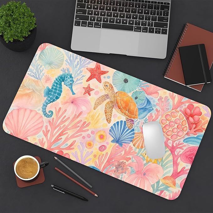 Large Mouse Pad, Pink Coral Desk Mat for Desktop, Women Girls Flowers PU Leather Waterproof Desk Pad, Computer PC Laptop Protector Gaming Mouse Pads for School Office Home 23.6" x 11.8"
