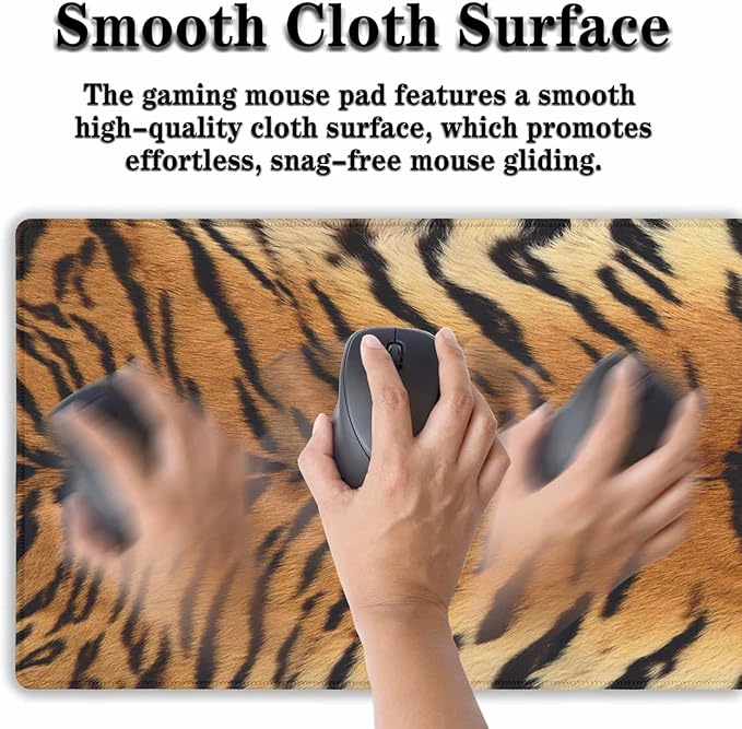 Large Mouse Pad Yellow Desk Pads Gaming Mouse Pads Keyboard Pads Extra Large Gaming Mouse Pad Non-Slip Rubber Base 35.4" X 15.7" for Game Office, Panthera Tigris Corbett Skin Pelt