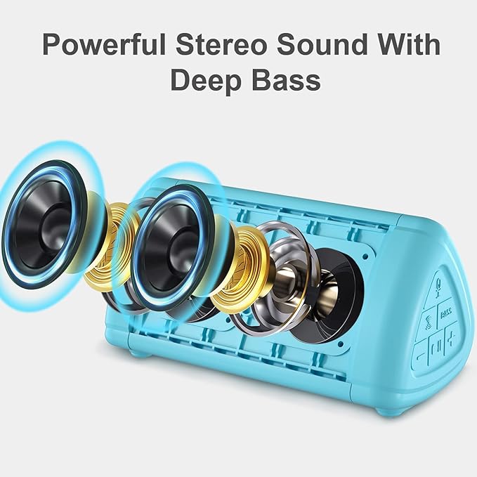 Prosonic BT3 Portable Wireless Bluetooth Speaker with 10W Stereo Sound & Bass Boost -Rich Sound & Intense Bass -Bluetooth 5.0 -Microphone -IPX5 -in & Outdoor Speaker (Blue)