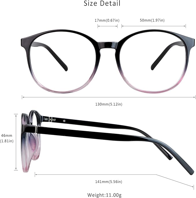 LifeArt Round Blue Light Blocking Glasses, Computer Glasses, Gaming Glasses, TV Glasses for Women Men (Black Purple, 0.50 Magnification)