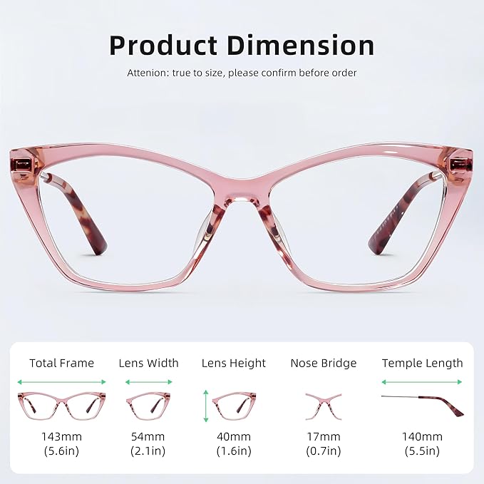 Crystal Pink Blue Light Glasses for Woman: Rose Gold Hinges, Feather-Light Reading Glasses for Working & Streaming
