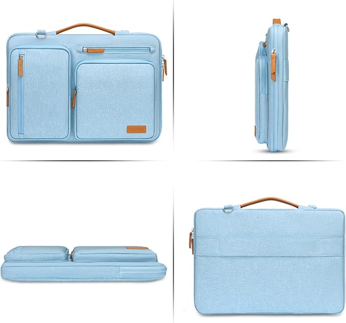 MOSISO 360 Protective Laptop Shoulder Bag,13-13.3 inch Computer Bag Compatible with MacBook Pro 14, HP, Dell, Lenovo, Asus Notebook,Side Open Messenger Bag with 4 Zipper Pockets&Handle, Air Blue