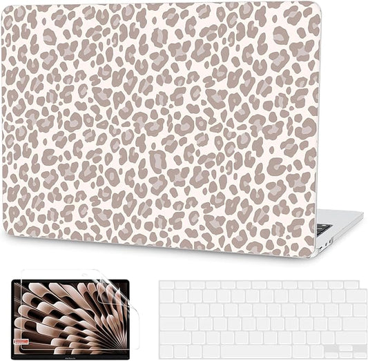 G JGOO Compatible with MacBook Air 13 inch Case 2026 2025-2022 M5 A3449 M4 A3240 M3 A3113 M2 A2681, Plastic Hard Shell for MacBook Air 13.6 inch Case +Keyboard Cover + Screen Protector, Leopard