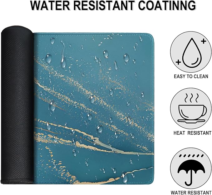 Large Gaming Mouse Pad, 31.5" x15.7" Large Mat with Superior Micro-Weave Cloth, Water Resist Keyboard Mousepad with Non-Slip Base, Laptop Pad for Office Home Gaming, Marble Blue