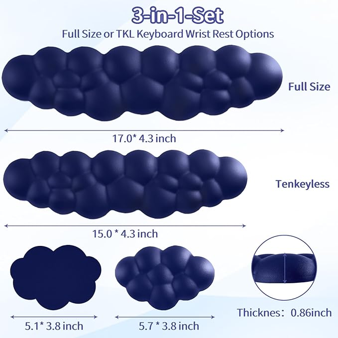 Sushret Cloud Wrist Rest Keyboard, Cloud Keyboard Wrist Pad Set with PU Leather Memory Foam, Cute Arm Rest for Palm Support, PC/Gaming Desk Accessories/Office Setup/Computer Hand Cushion - Dark Blue