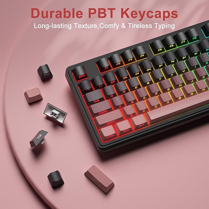 BlueFinger Wireless Gaming Keyboard, RGB Backlit, Tri-Mode Bluetooth/2.4G/USB-C, 98 Keys Quiet Keyboard with Number Pad, Volume Knob & Screen, Side Printed PBT Keycaps for PC/Mac/Laptop