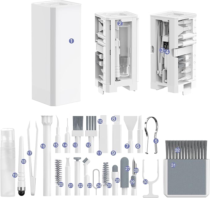 32-in-1 Multi-Functional Cleaning Kit for Electronics inlcuding Headphones,Mobile Phones,Computer,Monitor,Lens and etc, Compact and Portable Design, White by DesignedforElectronics