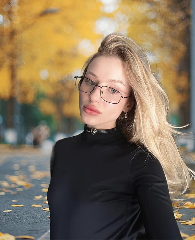 ADE WU Fashion Glasses for Woman Men, Y2k Rectangle Blue Light Glasses 90s Metal Gold Silver Black Fake Glasses