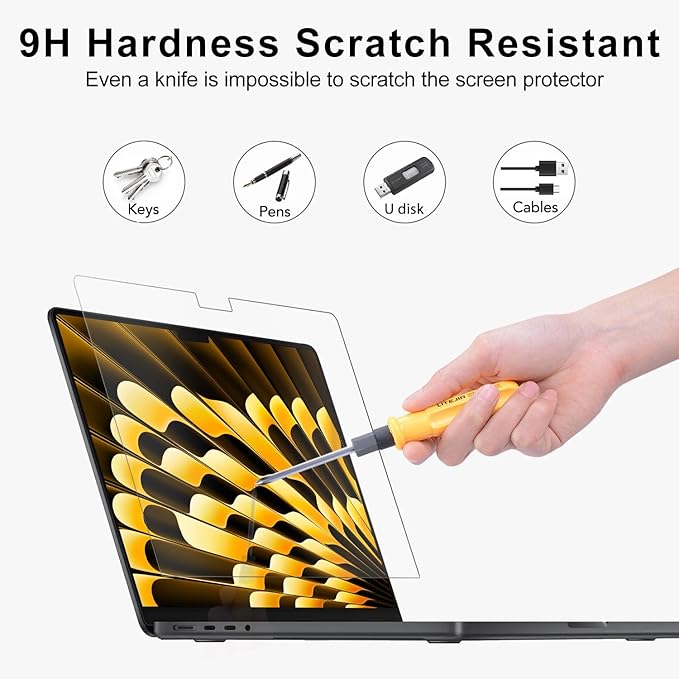 2Pack- 9H Hardness Tempered Glass 15" Screen Protector for Apple 2026-2023 MacBook Air 15.3 inch (Model: A3241 A3114 A2941) Laptop with M5 M4 M3 M2 Chip 15.3 inch Laptop, Bubble Free, Ultra Thin, Anti Scratch