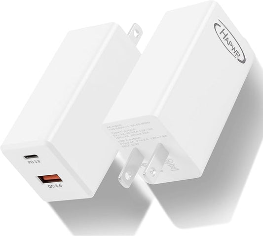 GaN Tech 65W Dual Port PD Wall Charger with 5ft USB C Cable for MacBook, Laptops, iPad Pro, iPhone 12, Galaxy, Pixel and More (White)