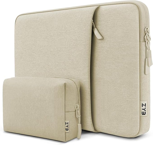 ZYB Laptop Case 14 Inch,Waterproof Laptop Sleeve 14 Inch for 14" Notebook/MacBook Air 15/14" Lenovo ThinkPad IdeaPad Asus HP Dell,2023-2025 MacBook Air 15 15.3 M4 M3 M2 etc with Accessory Bag-Beige