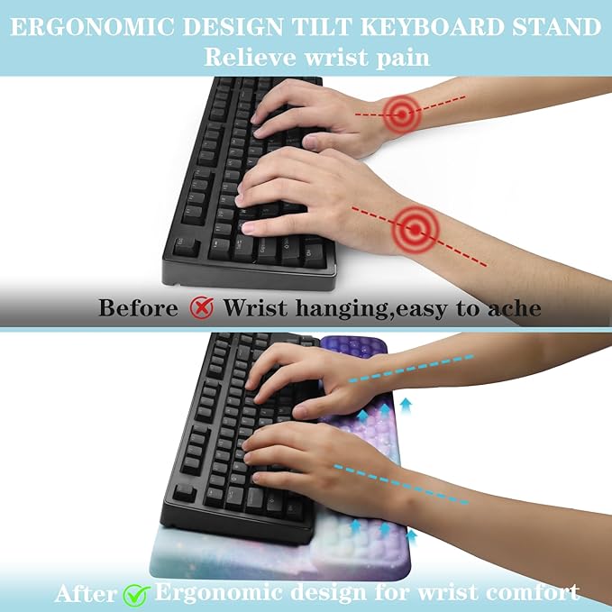 Ergonomic Keyboard Stand with Wrist Rest, Computer Wrist Support Pad, Tilted Keyboard Riser Holder Lift Tray with Wrist Pad, Easy Typing, Comfy Soft Memory Foam Desk Cushion for Office