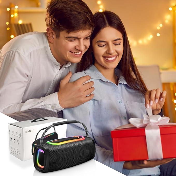 Bluetooth Speaker with Handle, BT5.4 Portable Wireless Speaker with 24W Loud Stereo Sound, IP6 Waterproof, Portable Speaker with RGB Multi-Color Rhythm Lights for Outdoor/Home/Party/Beach as Gift