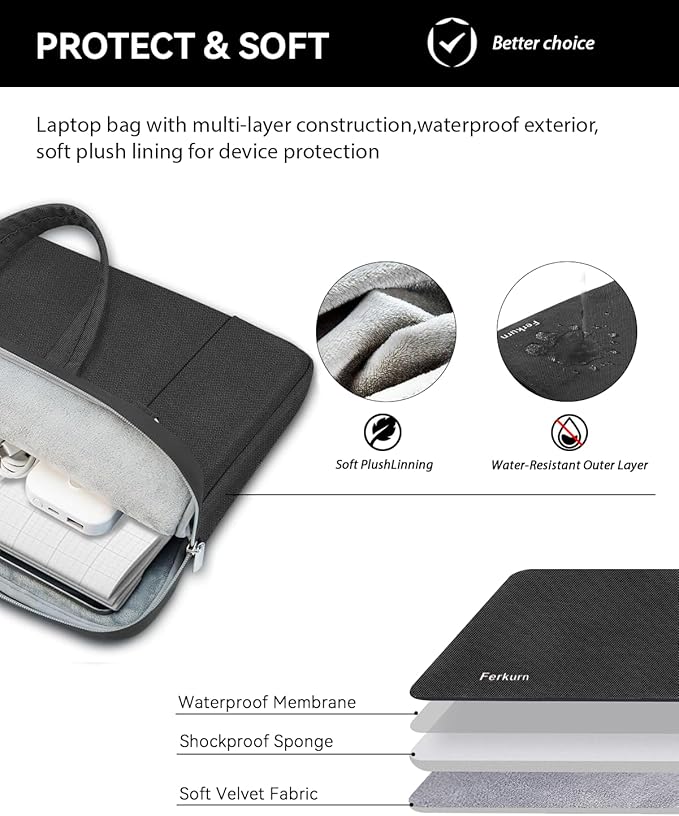 Ferkurn Laptop Case Bag Women Men Computer Sleeve with Shoulder Compatible with HP/Inspiron/Thinkpad/Vivobook/MSI/Surface, 17.3 inch, Black