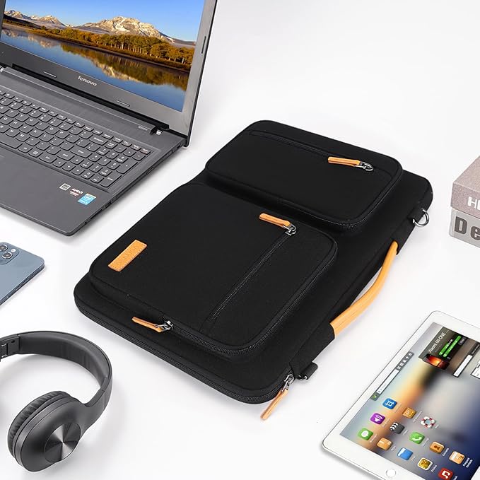 DOMISO 17 inch Laptop Sleeve Protective Case Cover Compatible with 17-17.3 inch HP Dell ASUS Lenovo Chromebook,Waterproof Computer Cases Bag with Shoulder Strap,Black