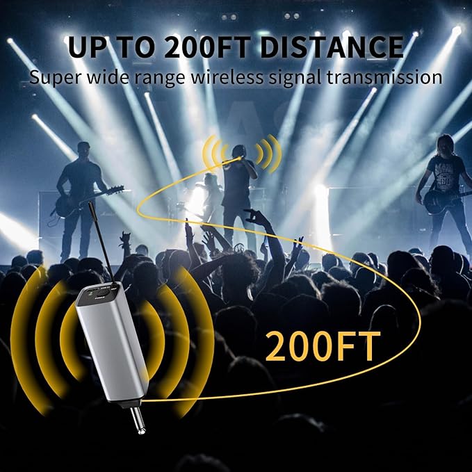Wireless Microphone, Handheld UHF Dual Metal Cordless Dynamic Mic System with Rechargeable Receiver,200ft Range,for Karaoke, Speech, Party, Wedding, Church,Singing Machine-Auto Connect