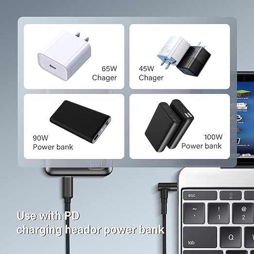 PNGKNYOCN 100W PD USB C to DC 5.5mm x 2.5mm Power Cord，90 Degree DC 5.5 x 2.5mm Male to USB Type C Male Power Charging Cable for PD Charger and PD Power Bank（1.8M）