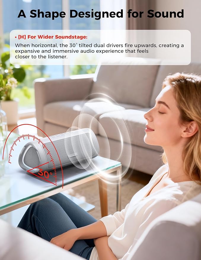 Bluetooth Speaker with HD Sound, Portable Wireless, IPX5 Waterproof, Up to 20H Playtime, TWS Pairing, BT5.3, for Home/Party/Outdoor/Beach, Electronic Gadgets, Birthday Gift (Grey)