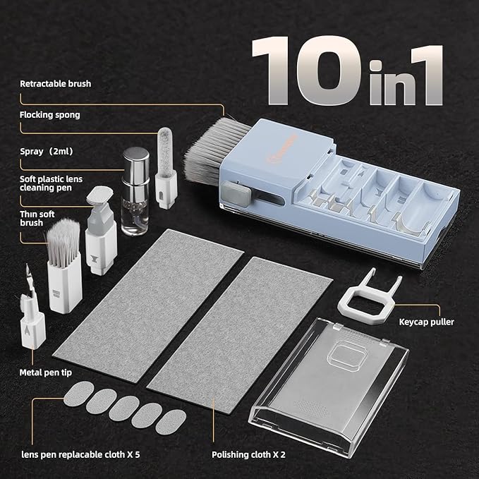 Keyboard Cleaner Laptop Cleaning Kit, Compact Keyboard Cleaning kit for Computer MacBook iPhone AirPods Pro, PC Electronic Cleaner Kit with Brush & Spray for Computer Screen, PC Camera Monitor, Blue - Image 7