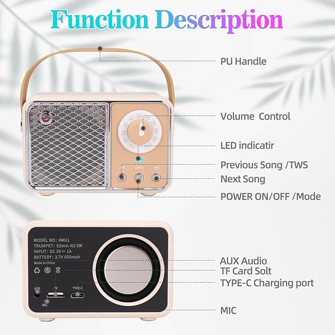 Dosmix Retro Bluetooth Speaker, Vintage Decor, Wireless Bluetooth Speakers, Cute Old Fashion Style for Kitchen Desk Bedroom Office Party Outdoor Kawaii Accessories (Beige)