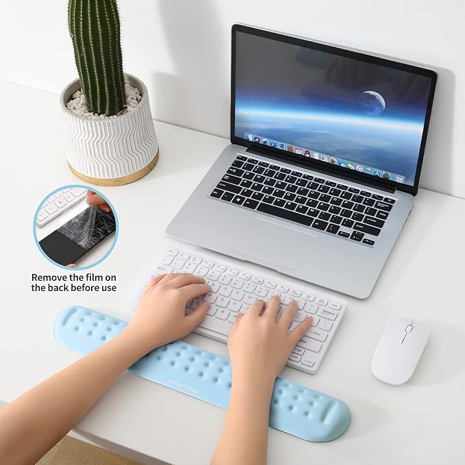 Univo Colors Light Blue Superfine Memory Foam Keyboard Wrist Rest Soft Gel Ergonomic Wrist Support Pad for Computer, Laptop, Office, Gaming, Typing