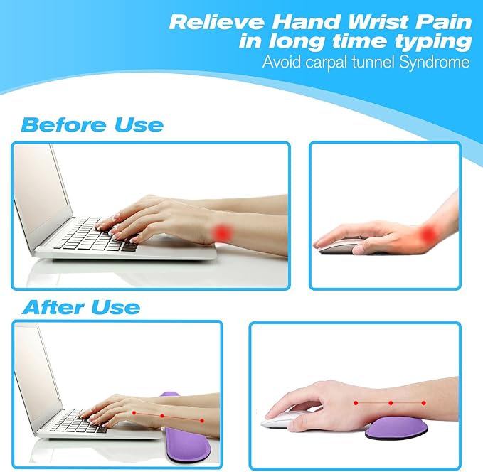 Keyboard Wrist Rest and Mouse Wrist Rest Set - Ergonomic Memory Foam Wrist Cushion - for Wrist Support on Computer, Laptop, Office, Playing Games, Typing Relieves Wrist Pain Purple