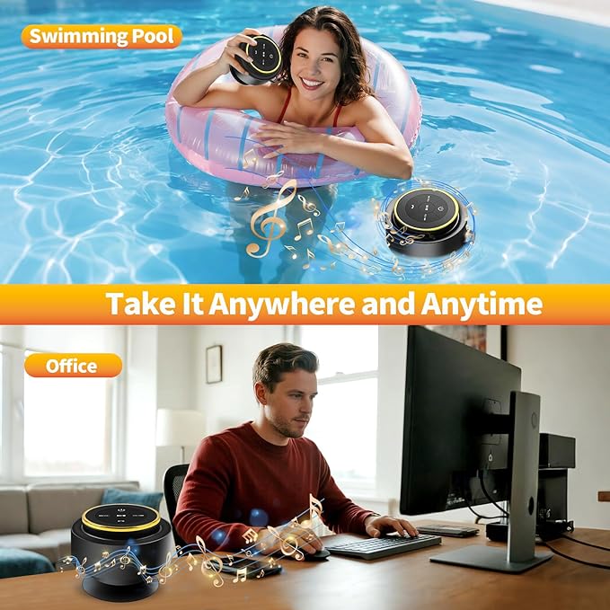 Bluetooth Shower Speaker with Carabiner, Portable Bluetooth Speakers with Suction Cup, IP67 Waterproof, Wireless, Floating, for Camping Beach Travel, Gift for Men, Women