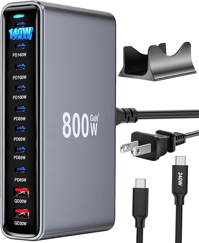 800W USB C Fast Charger Block, Dual PD3.1 140W Multi-Port USB Charging Station, GaN Ⅲ PD PPS Fast Charging Station for Multiple Devices,Laptop Wall Charger Compatible with iPhone 17/iPad/MacBook etc