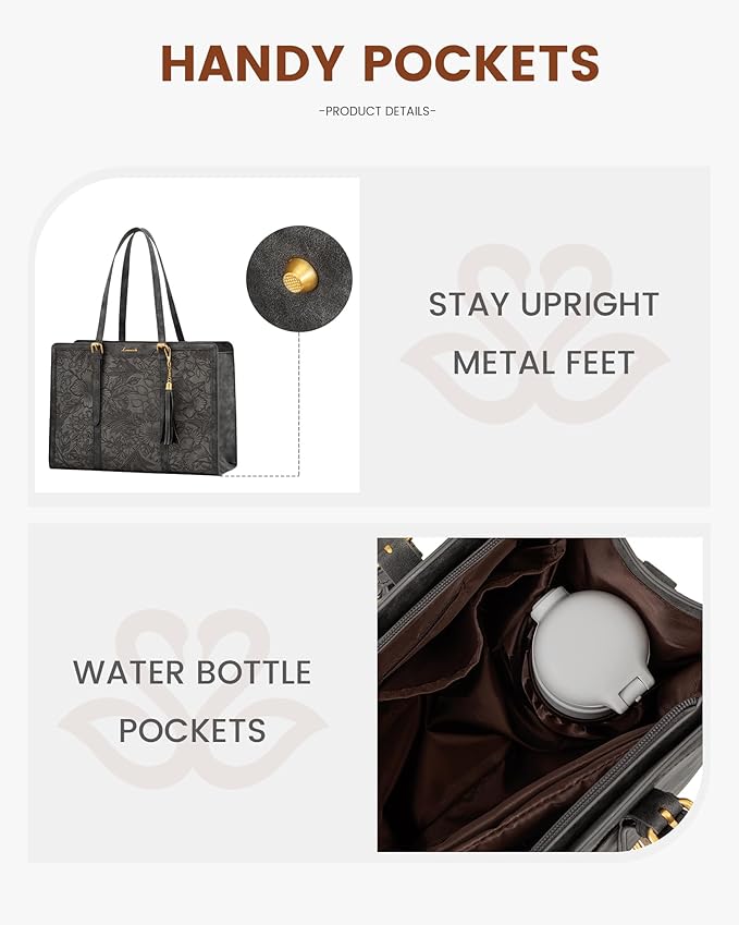 LOVEVOOK Laptop Bag for Women Vintage Leather Work Tote 15.6 inch Large Capacity Computer bag with Clutch Purse for Office, Travel, School, Casual
