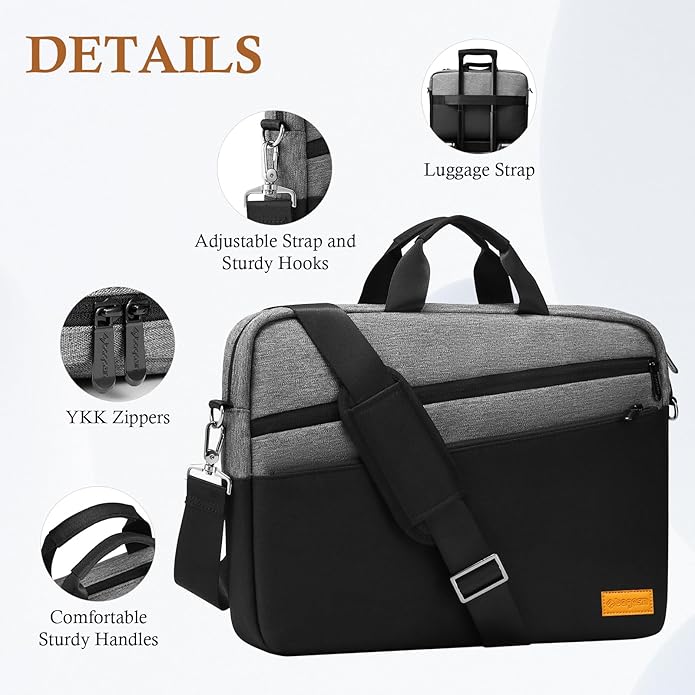 bagasin 15 15.6 16 17 17.3 inch Laptop Computer PC Shoulder Bag Carrying Case, Water-Repellent Briefcase