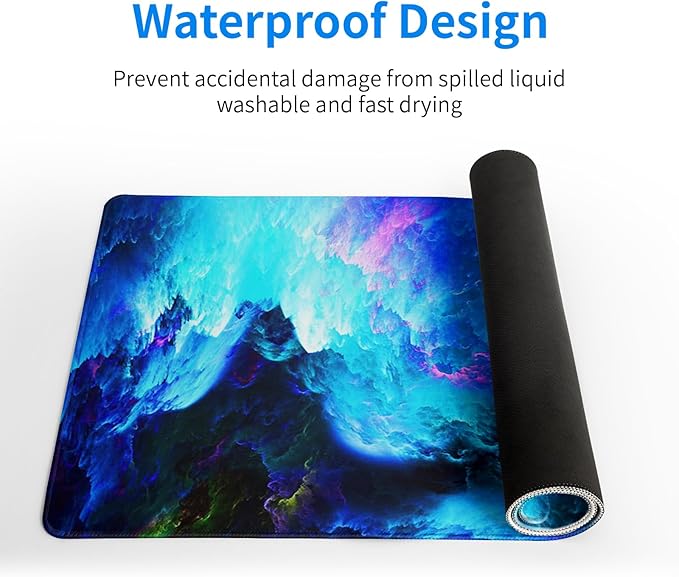 Dazzling Galaxy Gaming Mouse Pad 27.6x11.8 Inch Blue Purple Galaxy Nebula Universe Space Large Mousepad Non-Slip Rubber Base Stitched Edges Keyboard Mouse Mat Desk Pad for Office Home and Game